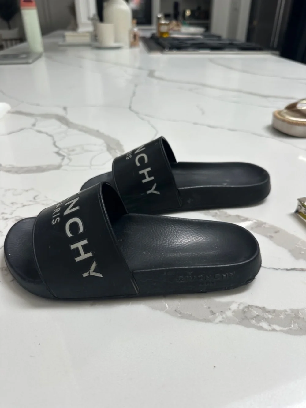 Givenchy Black White Logo Slides Sz 6
